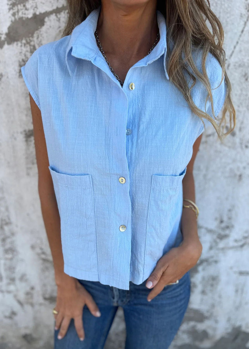 Loose Apricot Peter Pan Collar Pockets Button Cotton Shirts Summer