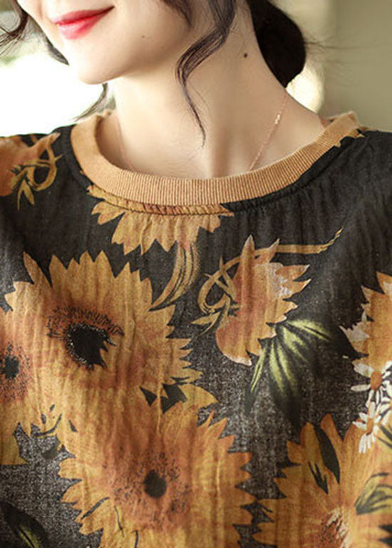 Diy Black O-neck Wrinkled Drawstring Print Pullover Sweatshirt Spring