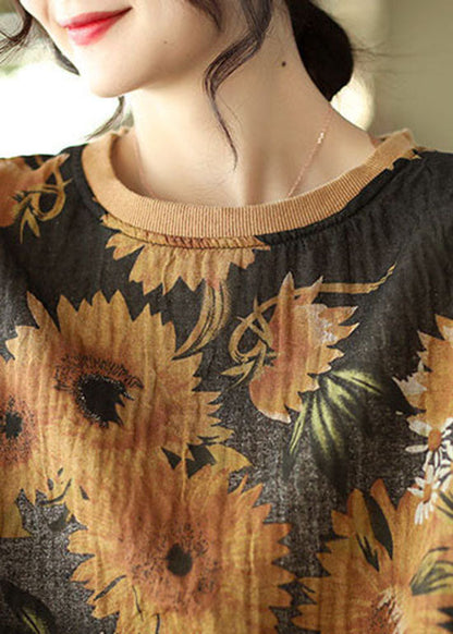 Diy Black O-neck Wrinkled Drawstring Print Pullover Sweatshirt Spring