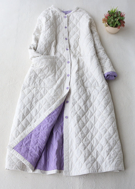 White Plaid Pockets Fine Cotton Filled Trenchs Spring