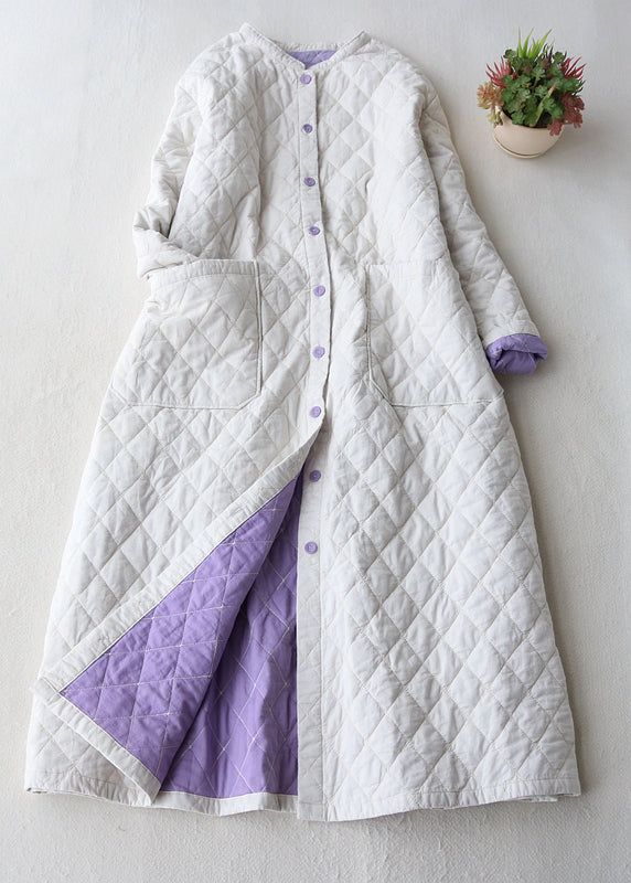 White Plaid Pockets Fine Cotton Filled Trenchs Spring