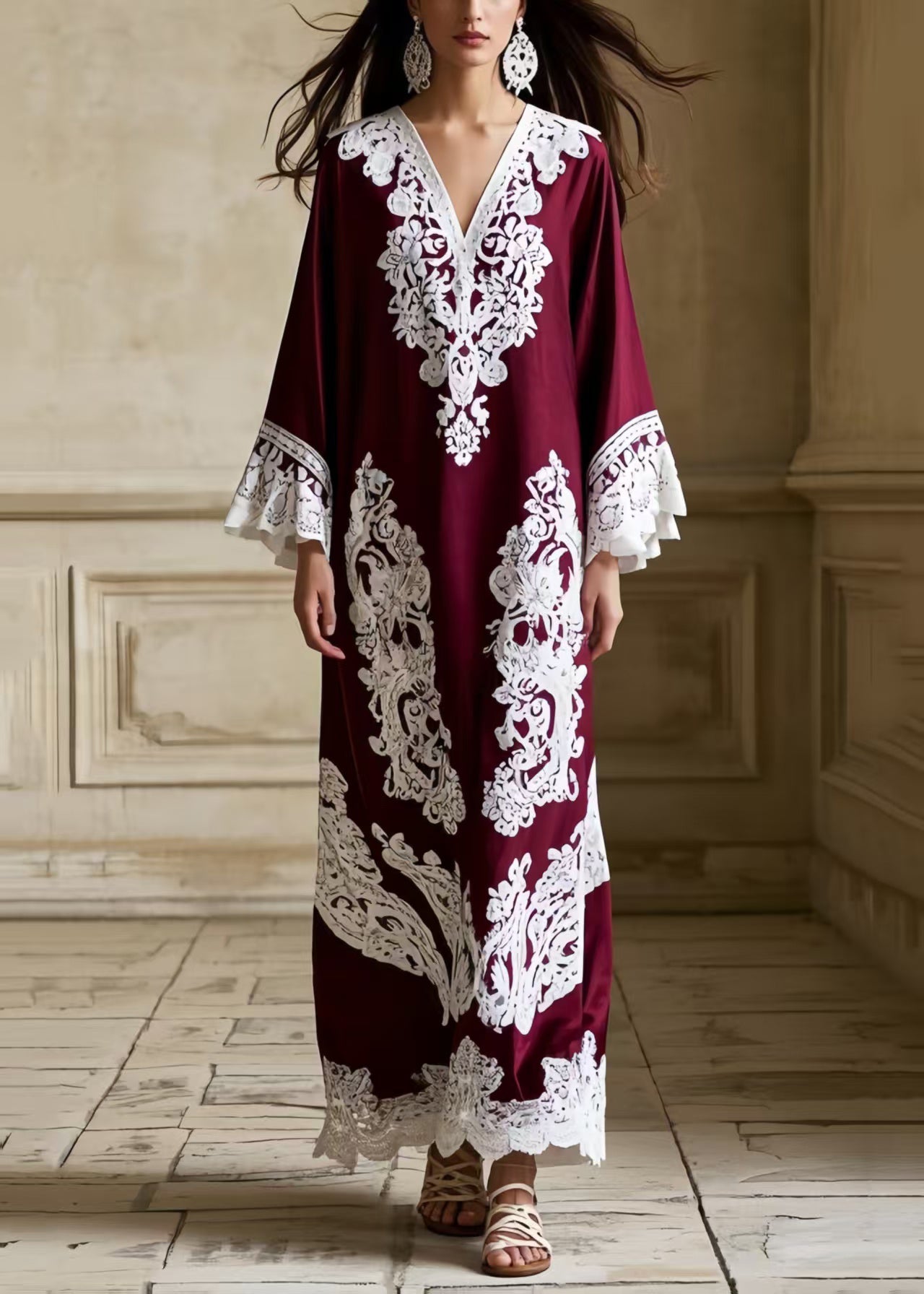Boutique Mulberry V Neck Patchwork Lace Holiday Dresses Spring
