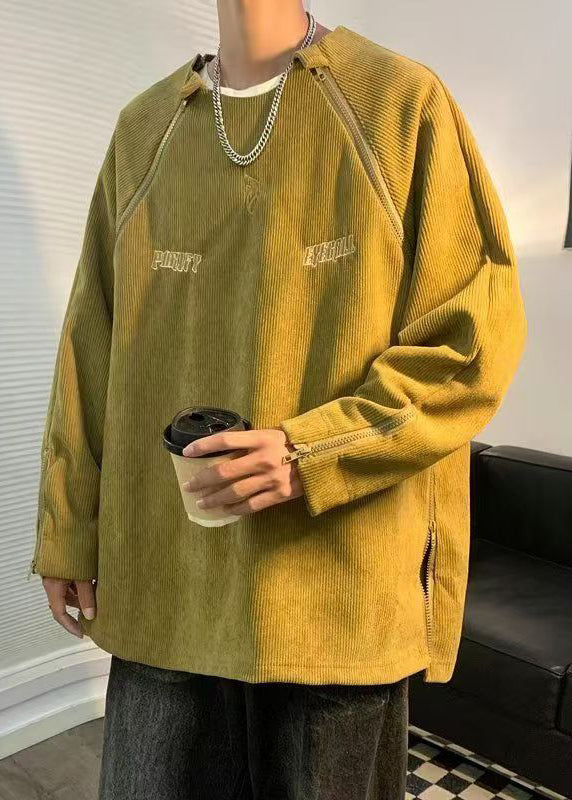 New Brown Embroideried Zip Up Corduroy Sweatshirts Fall