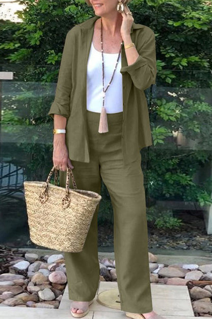 Daily Turndown Collar Long Sleeve Two Pieces