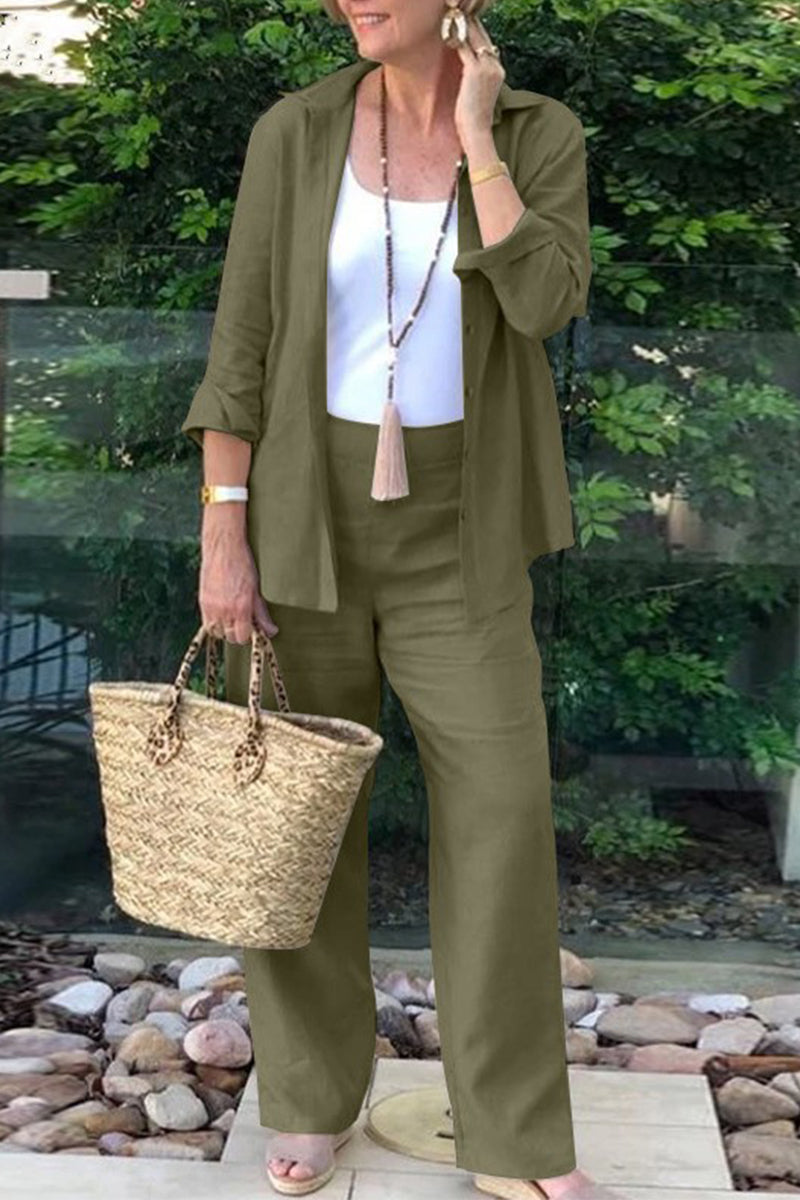 Daily Turndown Collar Long Sleeve Two Pieces