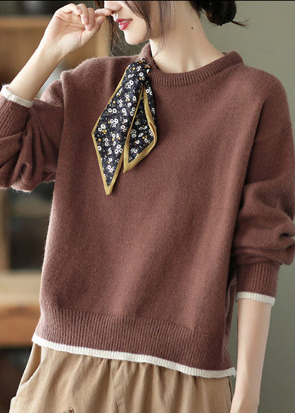 Chocolate O-neck Loose Fall Sweater