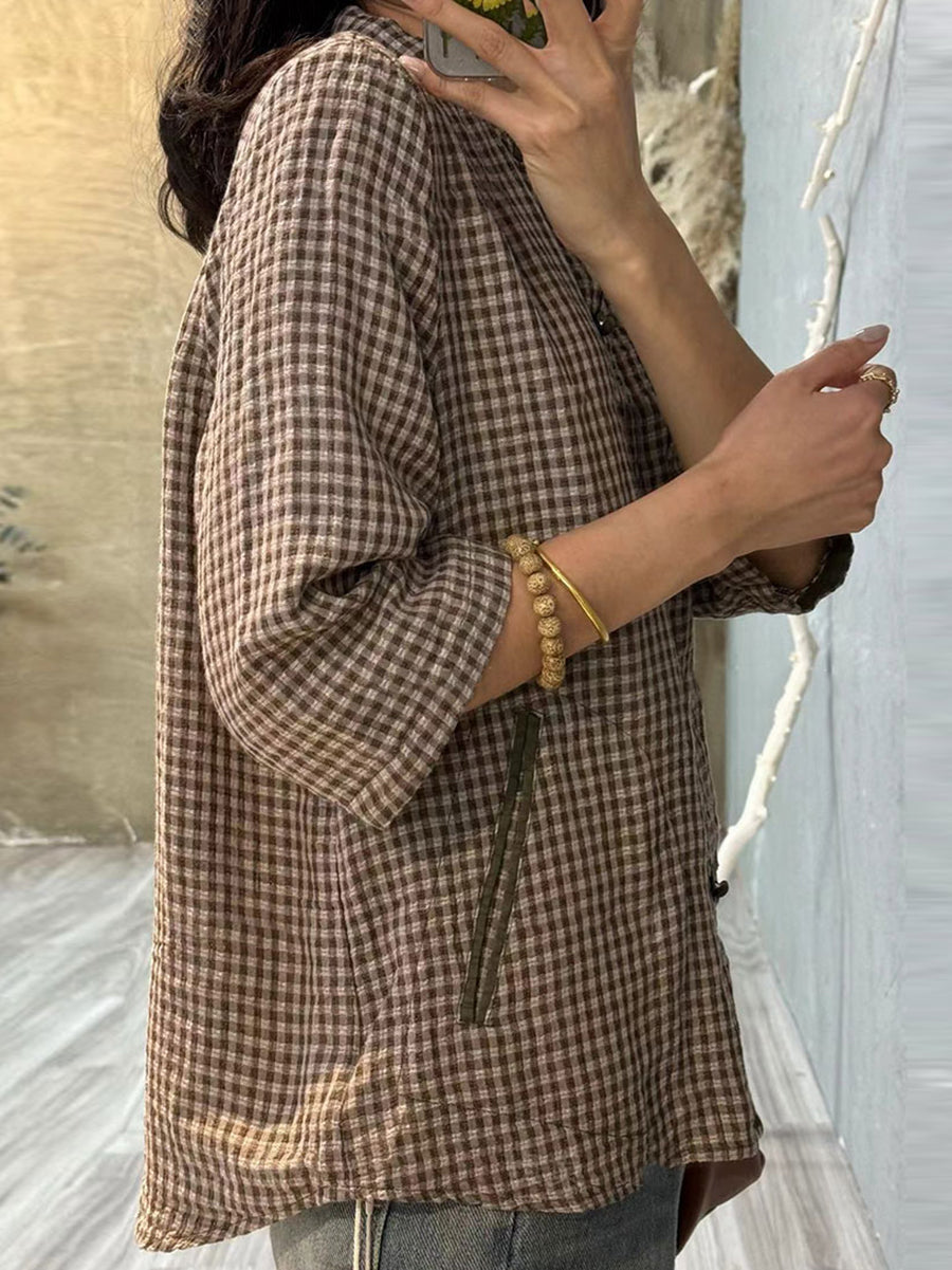 Retro Plaid Summer Cotton Button-up Shirt