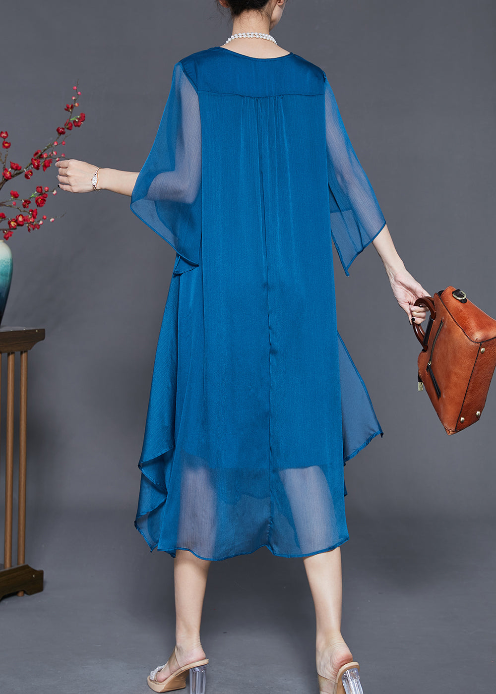 Peacock Blue Oversized Chiffon Long Dress Summer