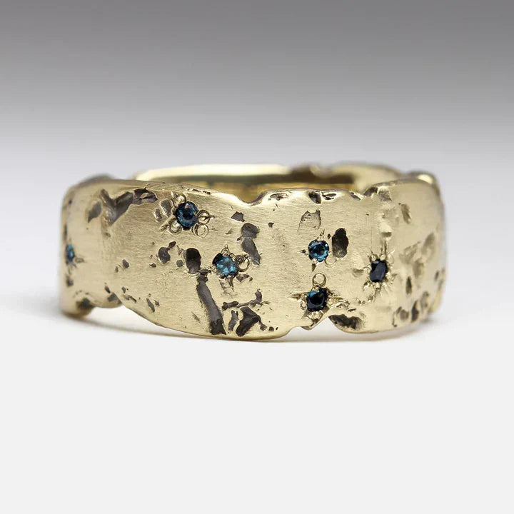 Golden Forged Blue Inlaid Crystal Ring