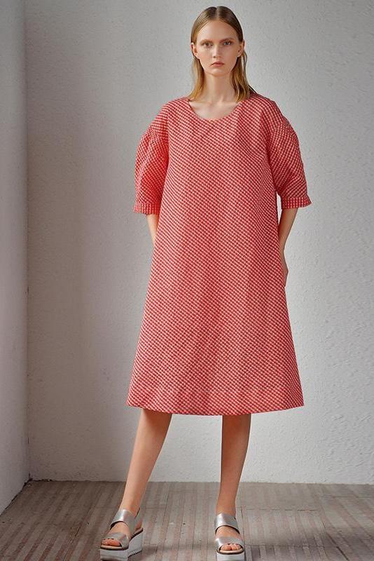Limited Stock- Plaid Round Neck Midi Dress
