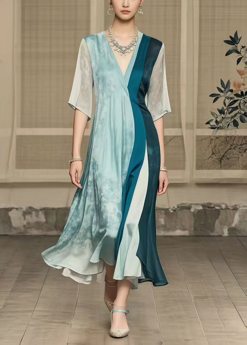 Boutique Polychrome Asymmetrical Patchwork Draping Silk Dresses Summer