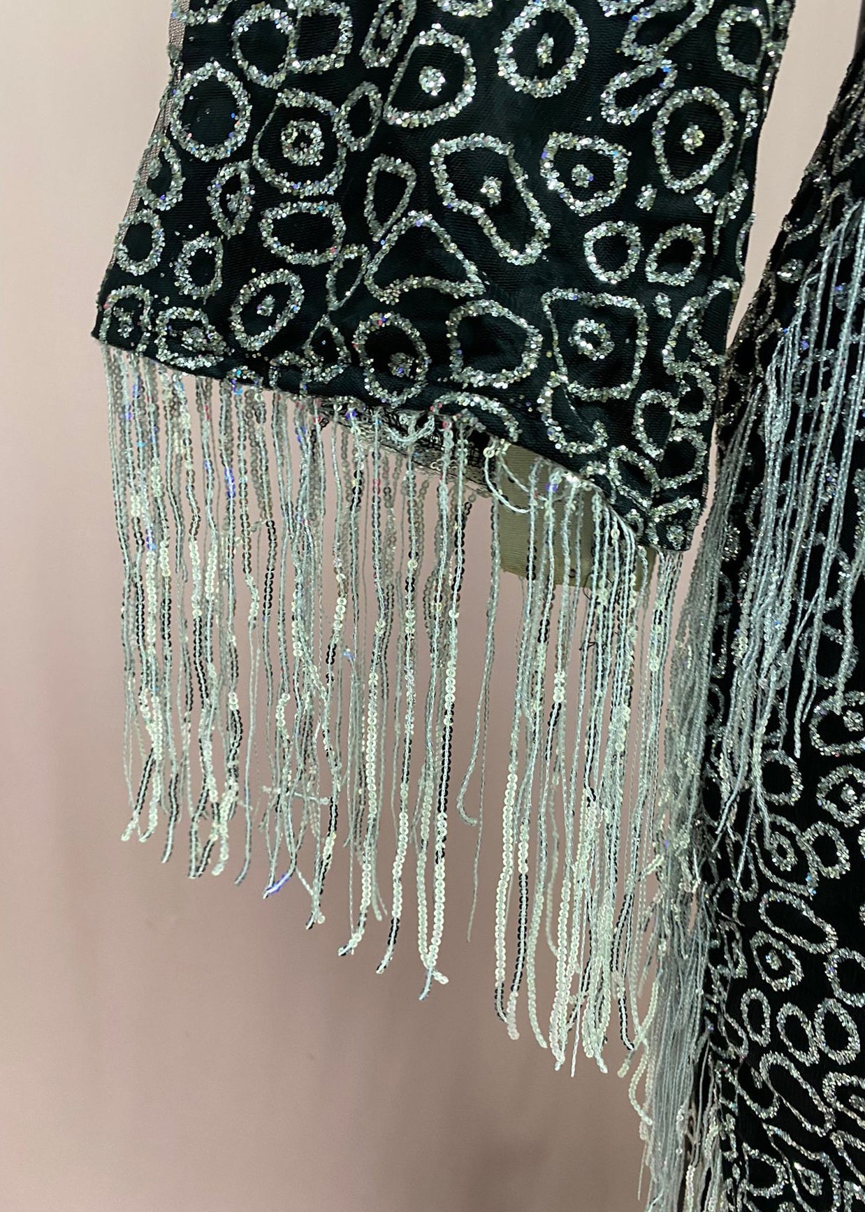 Handmade Silver Asymmetrical Tasseled Sequins Party Dress Batwing Sleeve