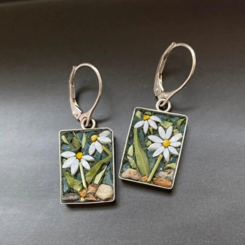 Rectangular Flower Earrings