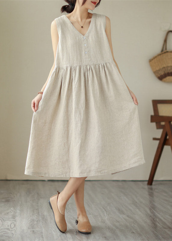 Organic Green V Neck Patchwork Wrinkled Cotton Long Dress Summer