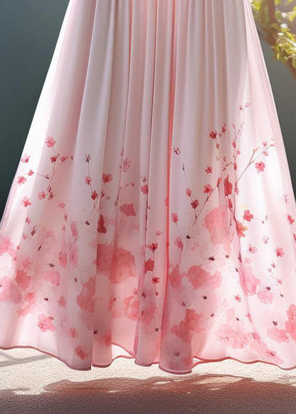 Pink Print Elastic Waist Chiffon Skirt Summer