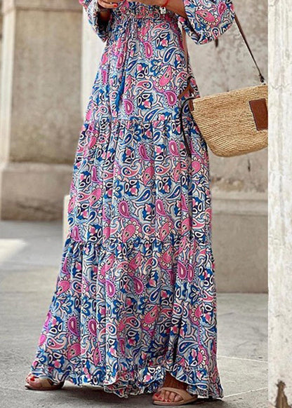 Rose Tie Waist Fall Maxi Dress V Neck