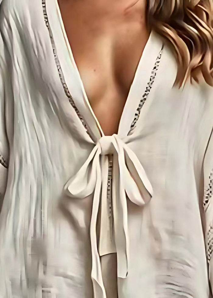 White Oversized Lace Up Linen Cardigan Summer