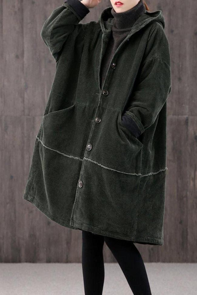 Winter Long Retro Corduroy Hooded Coat