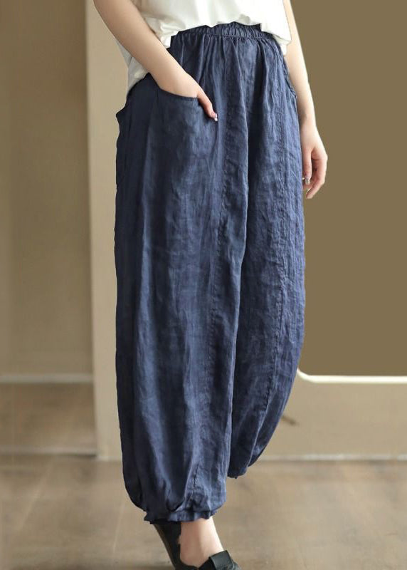 Purple Pockets Elastic Waist Linen Lantern Pants Summer