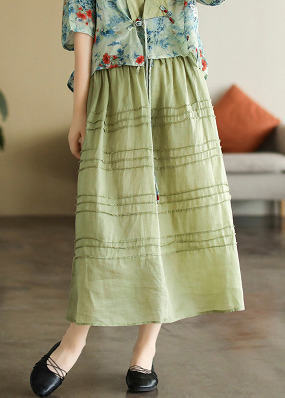 Dark Blue Patchwork Elastic Waist Ramie a Line Skirts