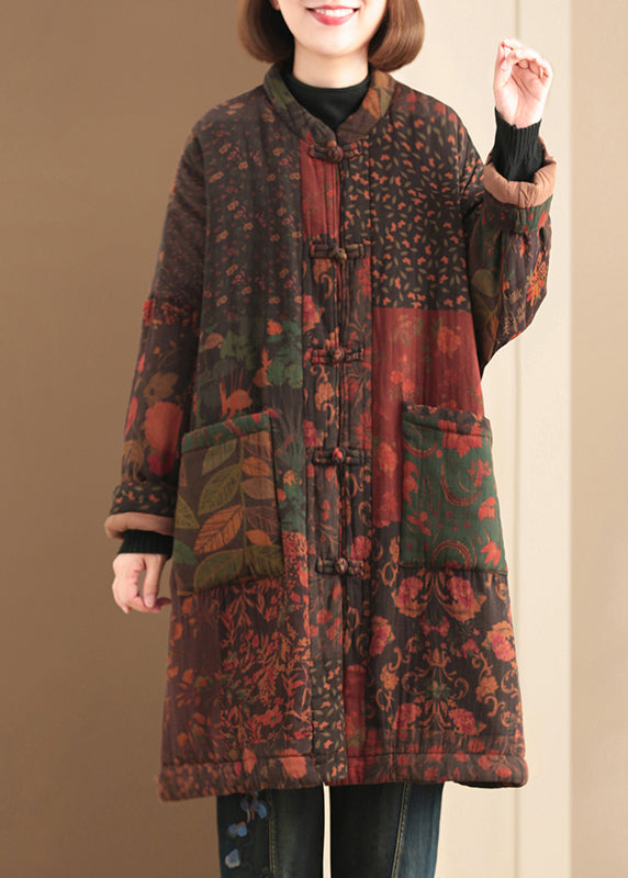 Navy Pockets Print Fine Cotton Filled Witner Coats