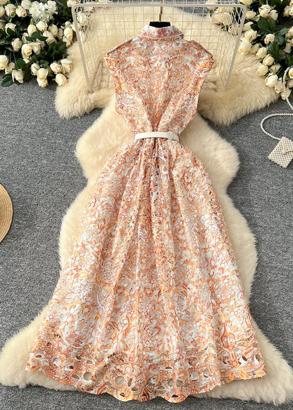 Khaki Cinched Lace Vacation Dresses Sleeveless