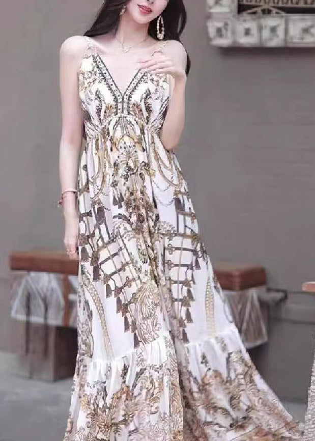 Holiday Style Printed Beach Strap Dress for Summer