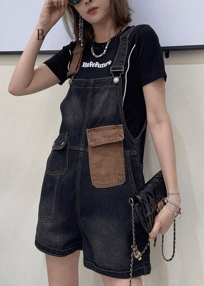 Pockets Patchwork Loose Denim Jumpsuits Summer