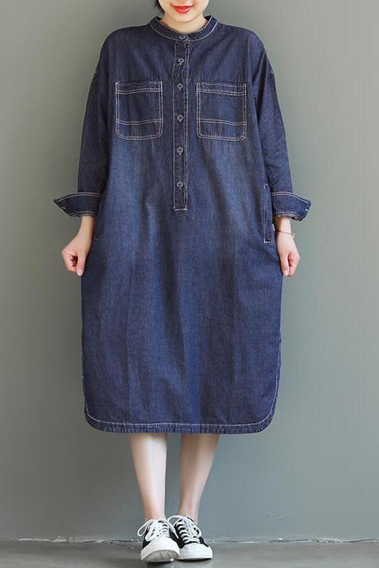 Loose Blue Maxi Denim Dresses Spring Outfits