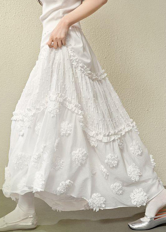 White Ruffled High Waist Cotton Skirts Summer