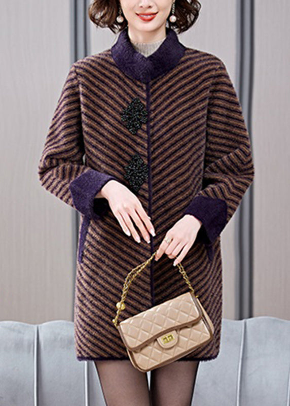Boutique Coffee Triped Striped Mink Velvet Coats Spring