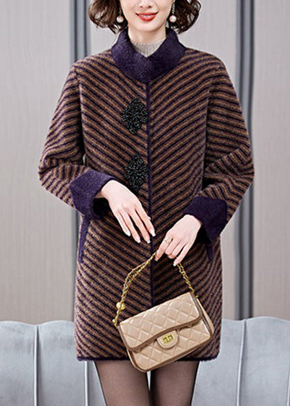 Boutique Coffee Triped Striped Mink Velvet Coats Spring