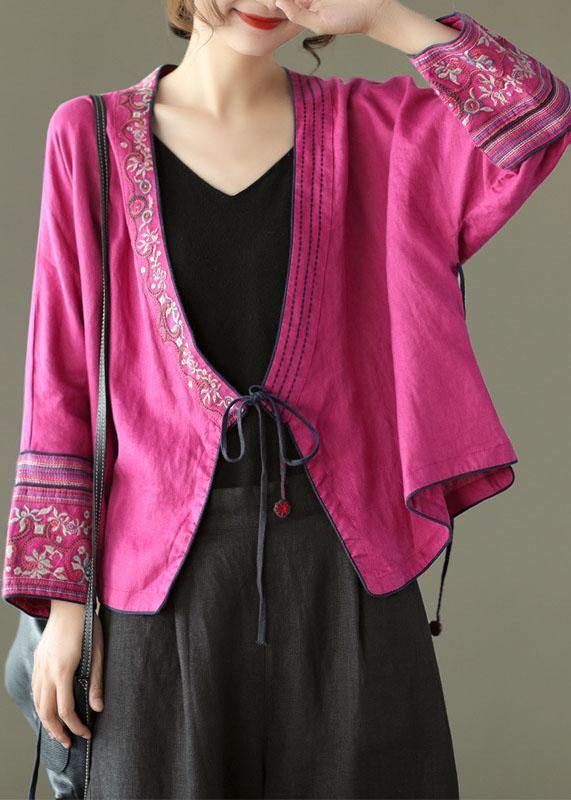 Pattern Embroidered Long Sleeve Linen Shirt