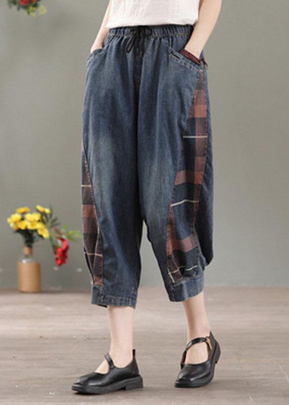 Blue Pockets Patchwork Fall Harem Denim Pants