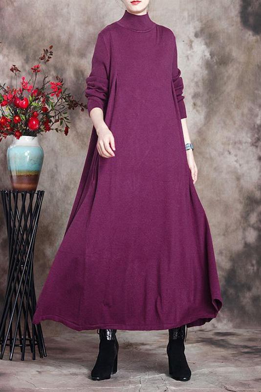 Pure Color Knitted High Neckline Dress