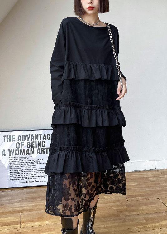 Black Ruffles Fall Lace Dresses