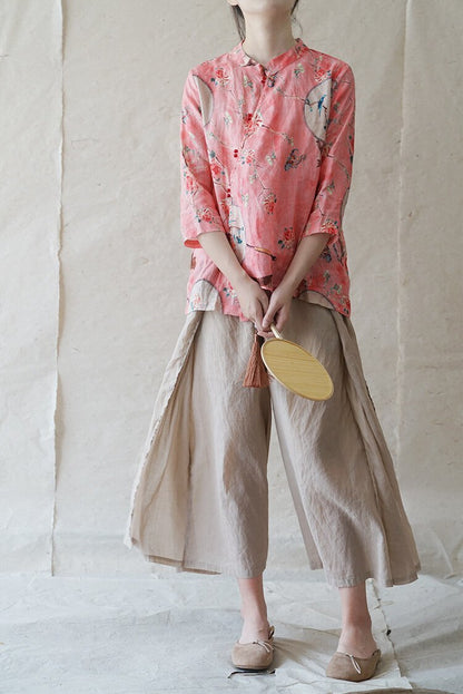 Limited Stock- 100% Linen Print Retro Shirt