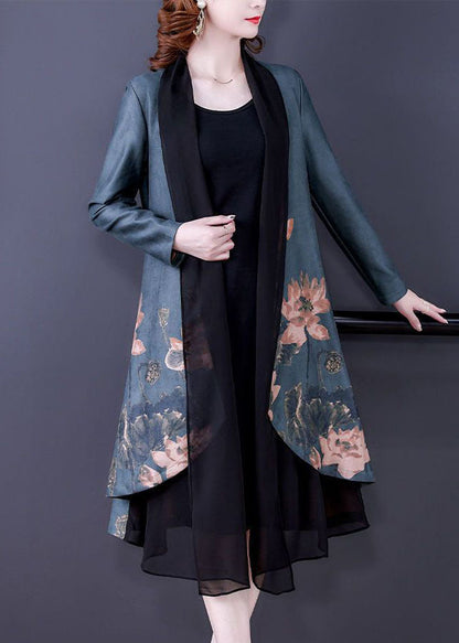 Blue Asymmetrical Tulle Patchwork Loose Cardigans Long Sleeve