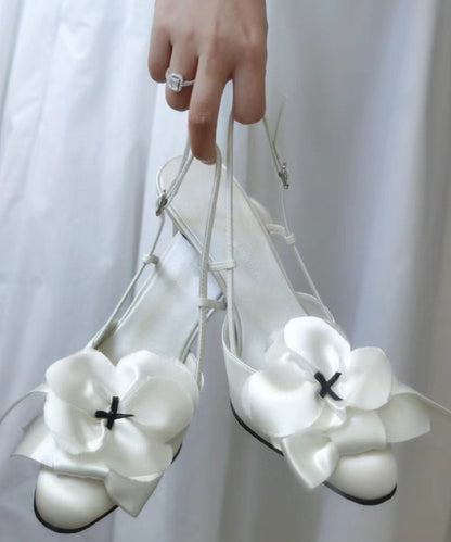 White Satin Bow High Heels Splicing