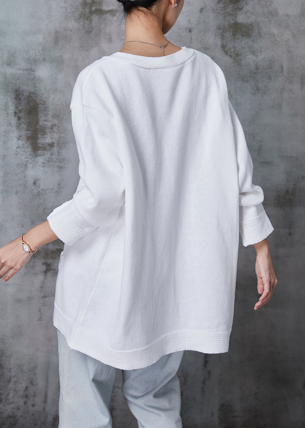 Organic White O-neck Button Down Knit Cardigan Spring