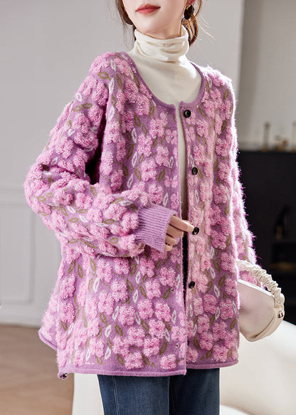 Pink Button Cotton Knit Cardigans Spring