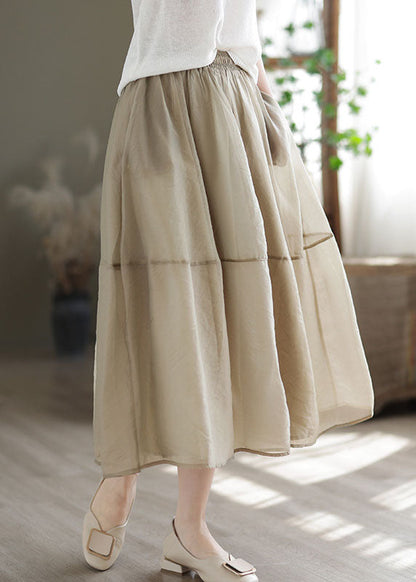 Khaki Elastic Waist Patchwork Organza Skirts Spring