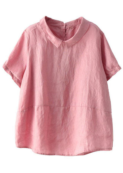 Simple Print6 Peter Pan Collar Patchwork Summer Linen Blouses