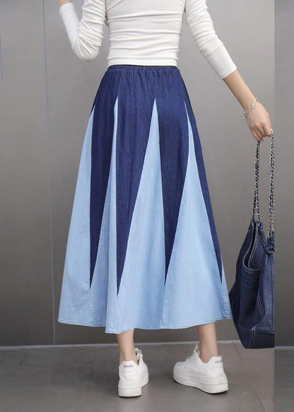 Modern Blue High Waist Patchwork a Line Skirt Spring