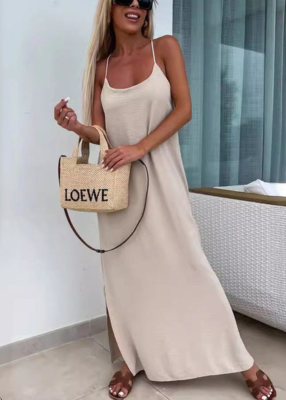 Rose Side Open Cotton Spaghetti Strap Dress Summer