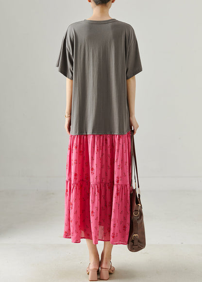 Grey Oversized Patchwork Print Cotton Dress Summer