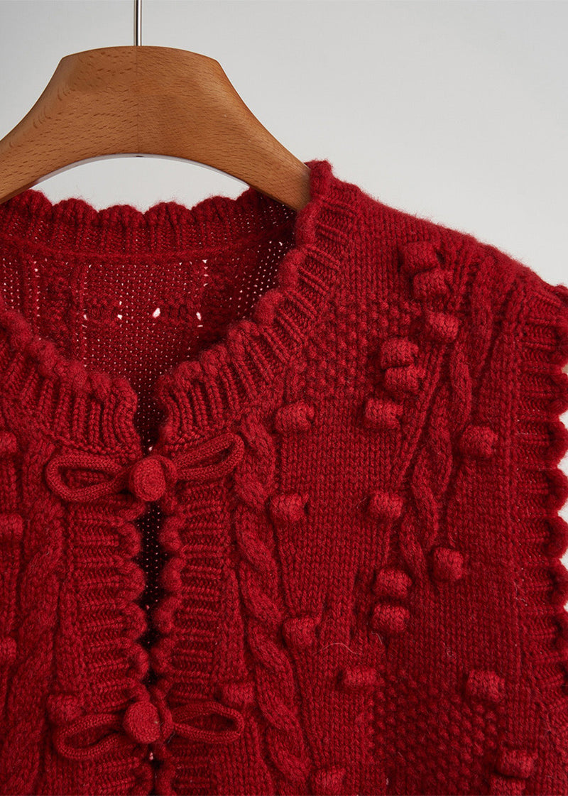 Mulberry Chinese Button Knit Vest Tops Fall