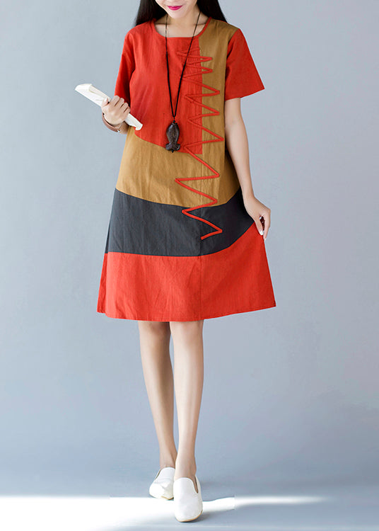 Style Orange Print Cotton a Line Dresses Summer