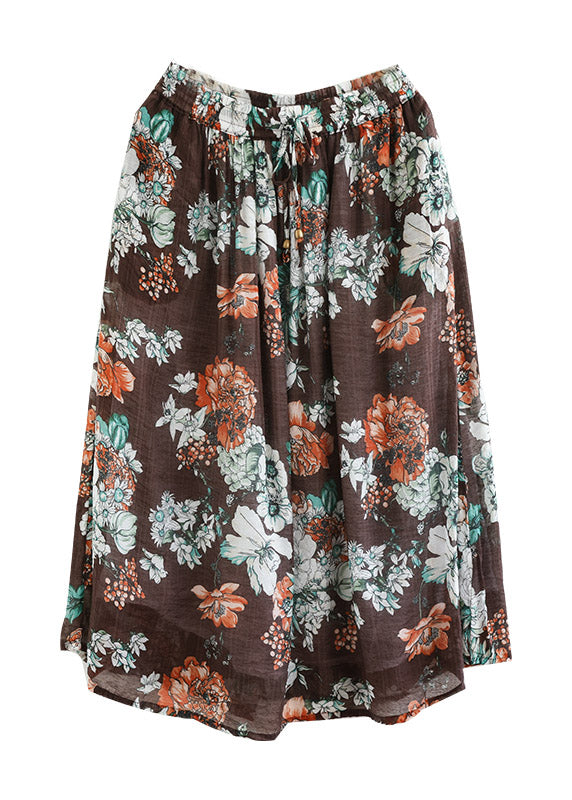 Loose Black Print Tie Waist a Line Skirts Summer