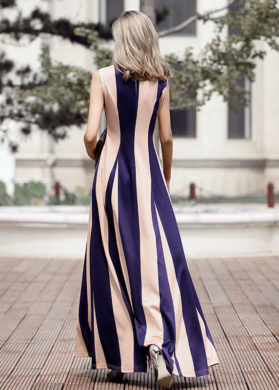 Colorblock Striped Side Open Cotton Dresses Summer